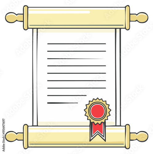 Illustrative gold scroll with decorative seal and ribbon perfect for certificates or important documents