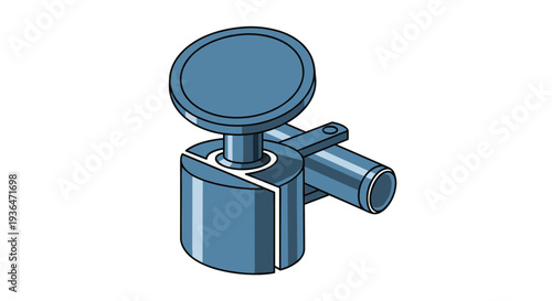 Blue metallic mechanical part or lab equipment component with a circular top and cylindrical base used in industrial or scientific settings.