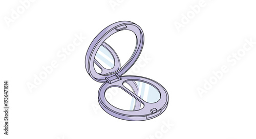 Open light purple makeup compact with two mirrors inside used for facial grooming and cosmetic application in a stylish vanity set.