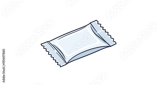 Small white rectangular packet or sachet of wet wipes, sugar, or condiment used in restaurants, travel, and personal hygiene for convenience.