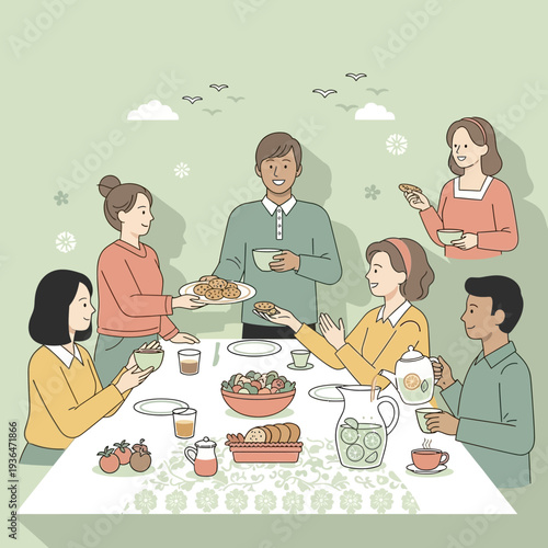 Happy Family Enjoying a Meal Together Around a Table