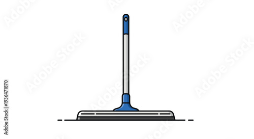 Industrial cleaning squeegee with a long gray handle and a blue base used for window washing and floor cleaning tasks in home or business.