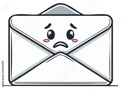 Sad cartoon envelope with worried eyes and drooping mouth expressing negative emotion