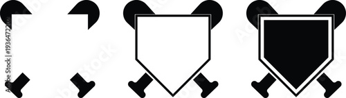 Baseball home plate icon vector symbol isolated on white background for sport design, stadium sign, game interface, scoreboard graphic, collection group element for team branding, competition theme.