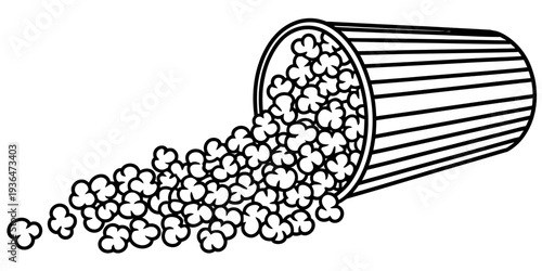 Popcorn bucket spilling popcorn minimalist one line vector illustration