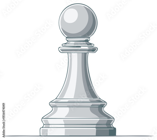 Isolated illustration of a white pawn chess piece on a neutral background game strategy and competition concept