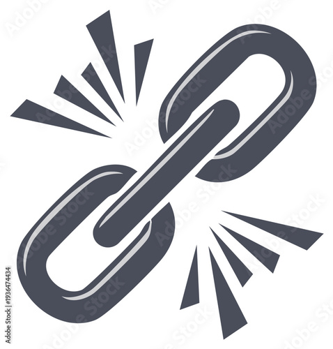 Broken chain link symbolizing disconnection, vulnerability, and failed connection