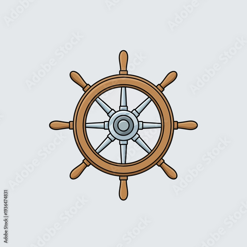 Vintage Ship Steering Wheel, Nautical Navigation Control, Wooden Helm Icon