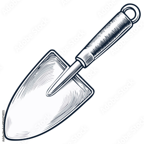 Engraved hand trowel garden tool illustration - digging, planting, cultivating, garden