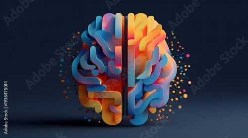 A vibrant 3D rendering of the human brain, showcasing intricate details and captivating color gradients to evoke curiosity. 