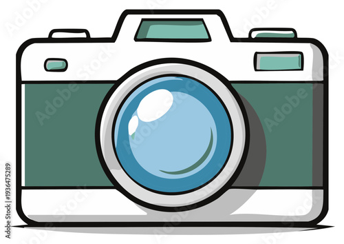 Modern Digital Camera with Teal Accents and Reflective Lens