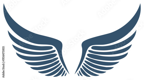 Dark Blue Feathered Wings Spread Outward With Clean Simple Design