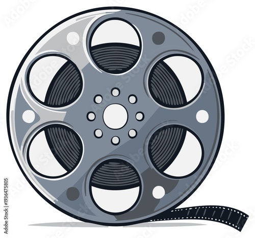 Retro Silver Film Reel with Filmstrip for Cinema Movie Making Old Style Presentation