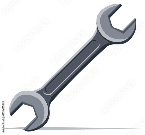 Illustration of a silver wrench, a hand tool for mechanical repairs, maintenance