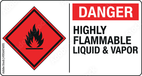 Danger flammable liquid vapor sign, red diamond flame symbol, safety warning label, hazardous material notice, industrial fire risk communication