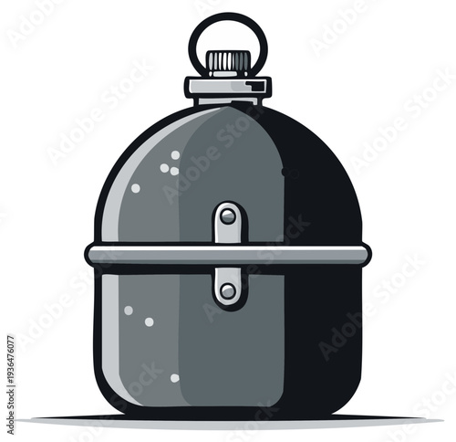 Cartoon illustration of a vintage military canteen for water