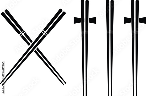Chopsticks icon set, crossed and pair chopsticks silhouette Asian food utensil Japanese Chinese dining vector illustration collection
