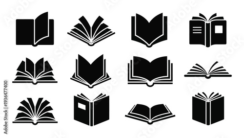 A collection of black and white book icons