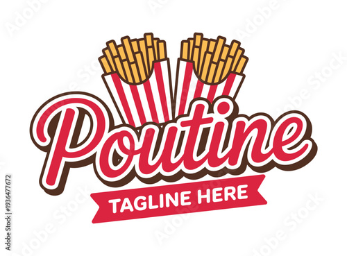 A logo for a Canadian restaurant serving poutine with a red and white color scheme