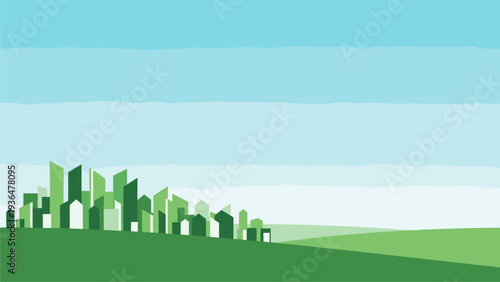 Green Cityscape Background for Sustainable Business & Eco-Friendly Development Concepts
