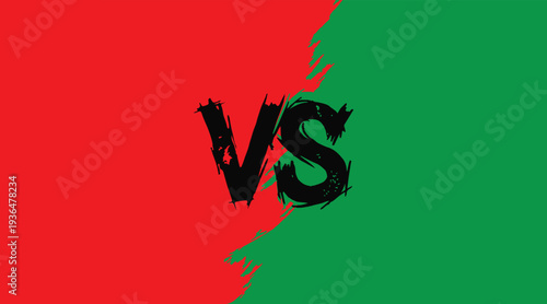 Dynamic versus comparison concept with distressed brush stroke effect separating red and green halves, symbolizing choice, competition, or opposition between two distinct sides