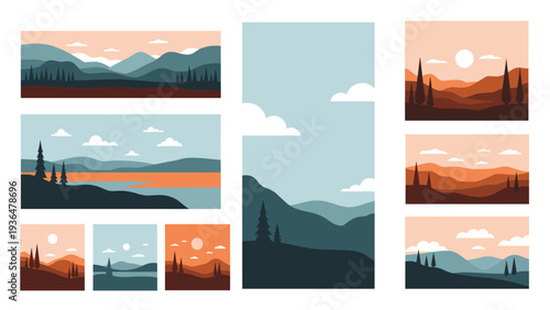 Modern Minimalist Landscape Vector Art for Commercial Design Projects