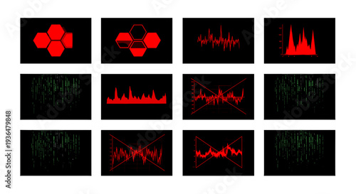 Collection of digital audio waveforms and sound frequency graphs