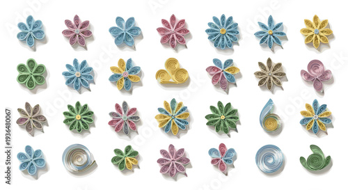 Collection of colorful decorative flowers and ornaments for craft