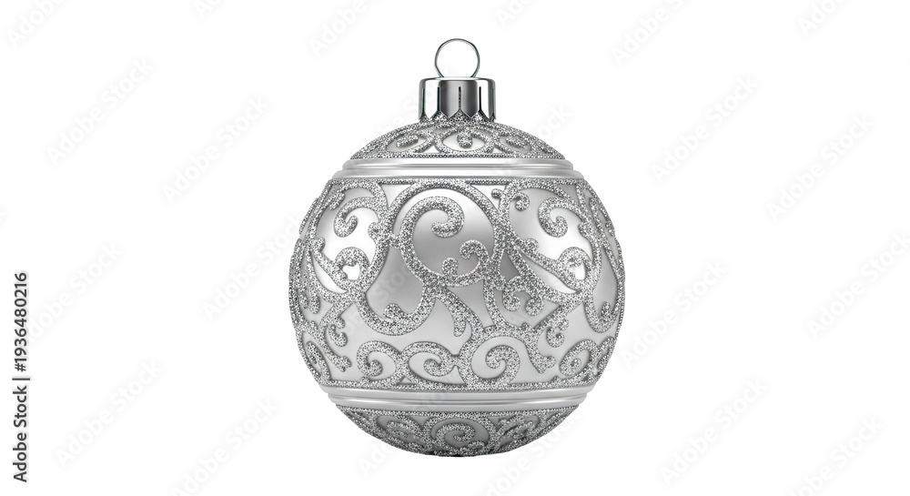 Fototapeta premium Elegant Silver Christmas Ornament with Swirl Pattern