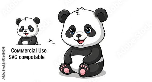 Adorable cartoon panda bear illustration with smiling face.