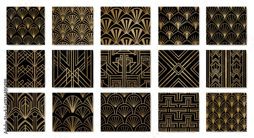 Collection of vintage art deco geometric patterns in gold