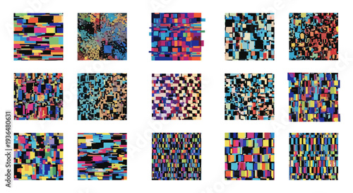Collection of colorful mosaic patterns with vibrant geometric designs