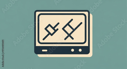 Simple illustration of a television screen displaying crossed hammers.