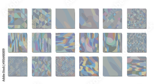 Collection of 20 abstract textured tiles with iridescent patterns