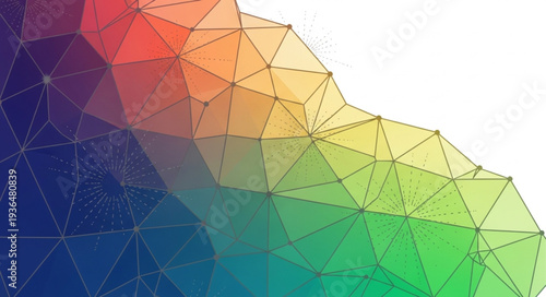 Vibrant Low Poly Geometric Pattern with Rainbow Colors.