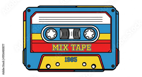 Vintage Cartoon Style Mix Tape Cassette Illustration.