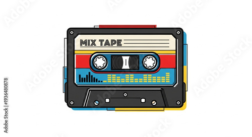 Vintage Mix Tape Cassette Retro Music Illustration.