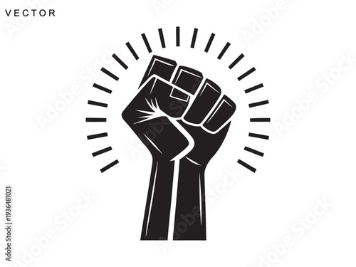black hand raised fist vector, power hand logo silhouette, hand strength protest and solidarity