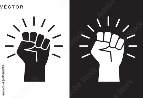 black hand raised fist vector, power hand logo silhouette, hand strength protest and solidarity