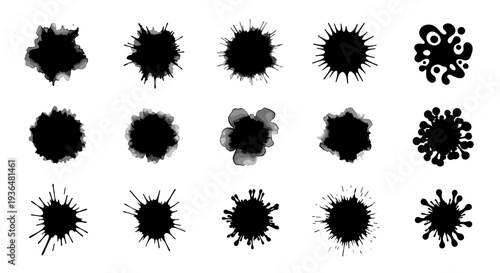 Collection of black ink splatters and paint stains