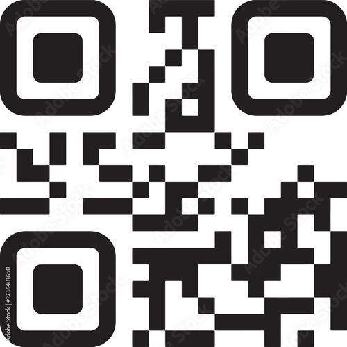 Black and white QR code with square corner frame on a transparent checkerboard background, a secure digital identifier for various tech solutions, ensuring efficient information transfer