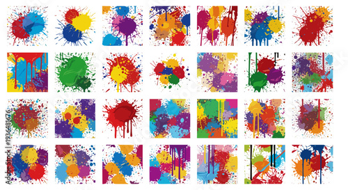 Collection of colorful abstract paint splashes and splatters