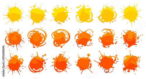Collection of orange and yellow paint splashes