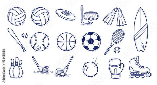 Collection of sports equipment and balls for various athletic activities