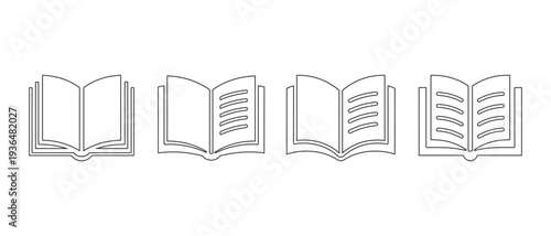 Collection of Open Books Icons Vector Set. Reading, Learning, Literature and Education Symbols.