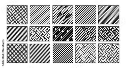 Collection of various black and white textured patterns for design