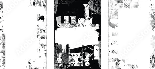 Glitch distorted grungy isolated layers . Design element for brochure, social media, posters, flyers. Overlay texture.Textured banner with Distress effect .Vector halftone dots . Screen print texture