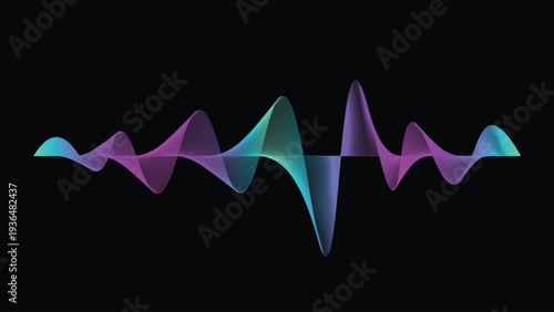 Dynamic Sound Wave Background with Colorful Neon Gradient Audio Spectrum Curve on Dark Background, Abstract Modern Music Visualization and Digital Art Design