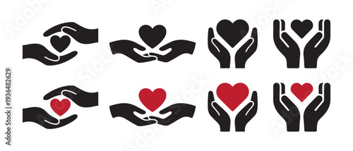 Obraz na plátně Hands Holding Heart Icons Set