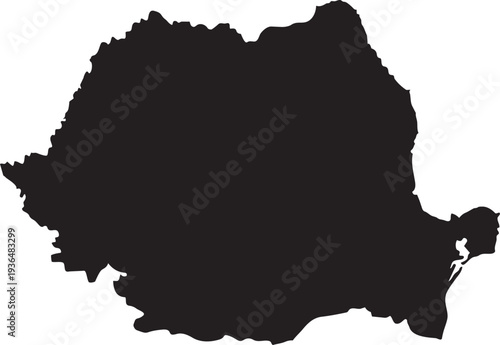 Black silhouette map of Romania a simple vector illustration representing the countrys geography for travel or political concepts isolated on white  background